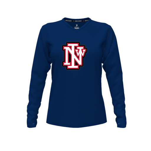 [FTLVCFNV-FYXS-LOGO1] Decker Comfort T-Shirt (Female Youth XS, Navy, V Neck, Logo 1, Long Sleeve)