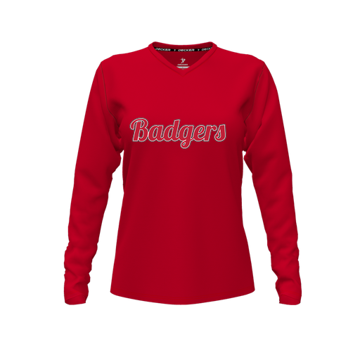 [CUS-DFW-TEES-CMF-VNK-LSL-RED-FYXS-LOGO3] Comfort T-Shirt (Female Youth XS, Red, V Neck, Logo 3, Long Sleeve)