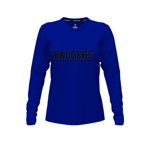 [CUS-DFW-TEES-PER-VNK-LSL-RYL-FYXS-LOGO2] Performance T-Shirt (Female Youth XS, Royal, V Neck, Logo 2, Long Sleeve)