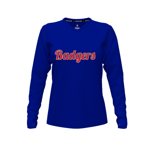 [CUS-DFW-TEES-PER-VNK-LSL-RYL-FYXS-LOGO3] Performance T-Shirt (Female Youth XS, Royal, V Neck, Logo 3, Long Sleeve)